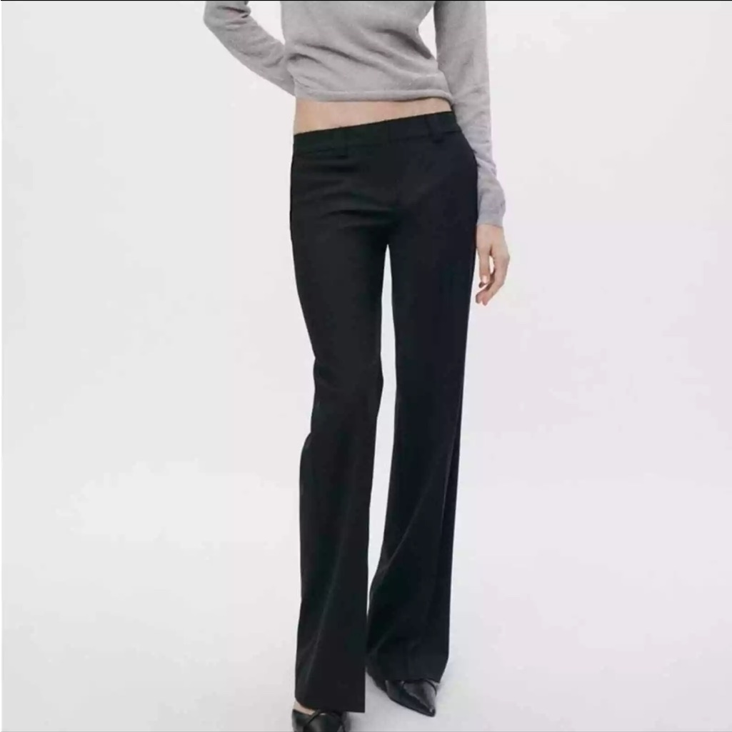 Zara Frayed Waist Menswear Style Pants Zw Collection Black